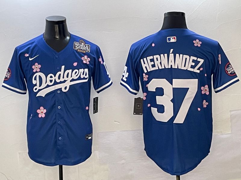 Men Los Angeles Dodgers #37 Hernandez Blue Sakura Edition 2025 Nike MLB Jersey style 6->los angeles dodgers->MLB Jersey